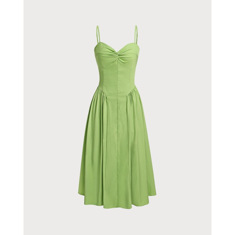 Green Sweetheart Neck Slip Midi Dress
