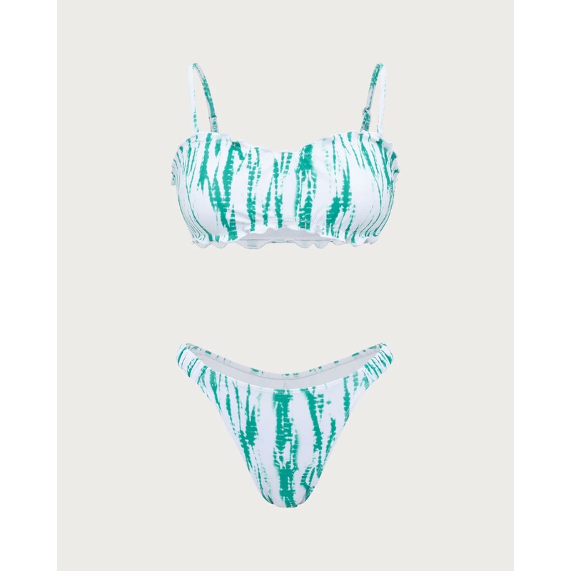 Light Green Knit Ruffle Bikini Set