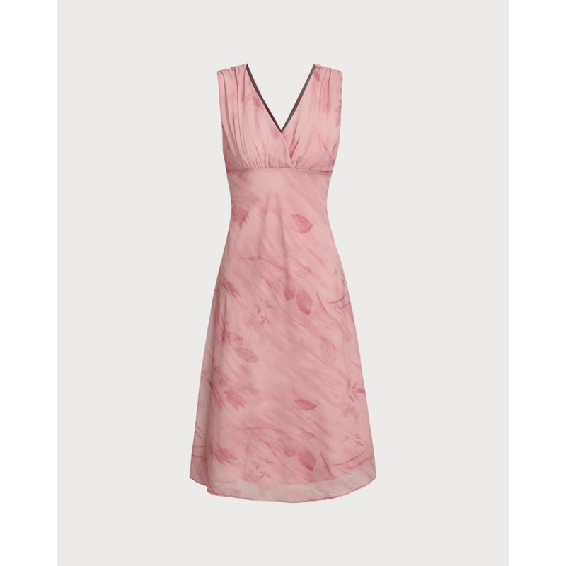 Pink Floral V Neck Sleeveless Midi Dress