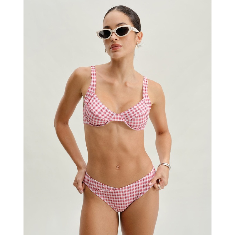 Red Plaid Underwire Bikini Set