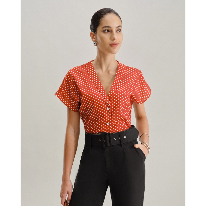 Red Polka Dot Button Blouse