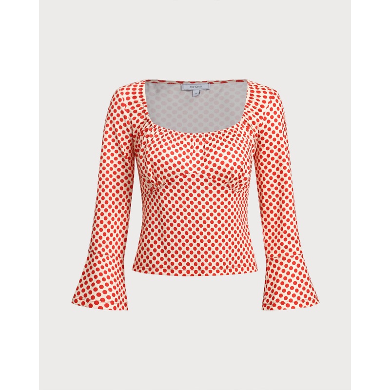 Red Polka Dot U-Neck Bell Sleeve Tee