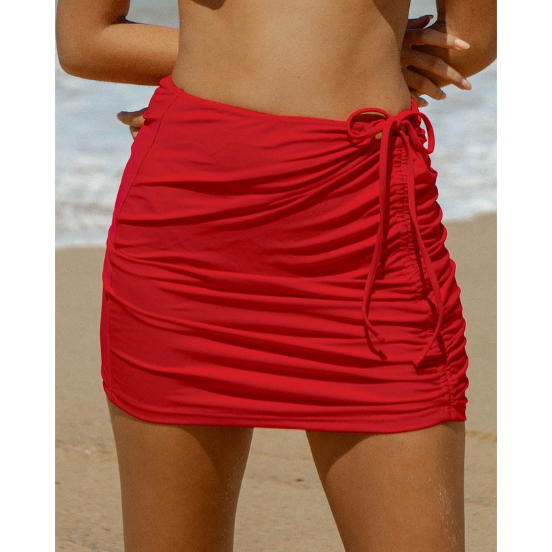 Red Ruched Drawstring Skirt
