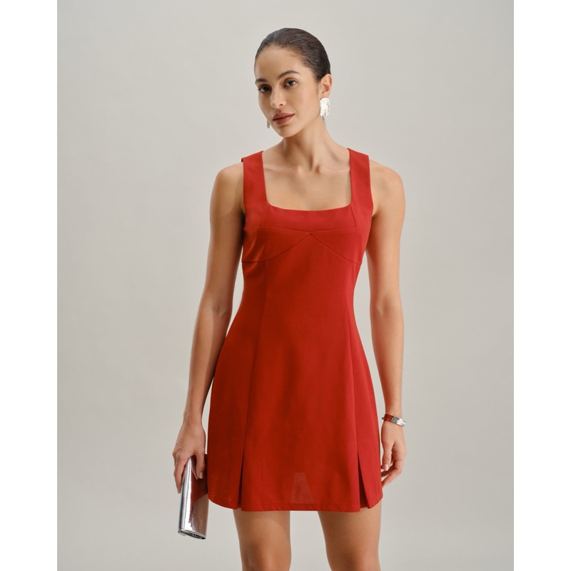 Red Square Neck A-Line Mini Dress