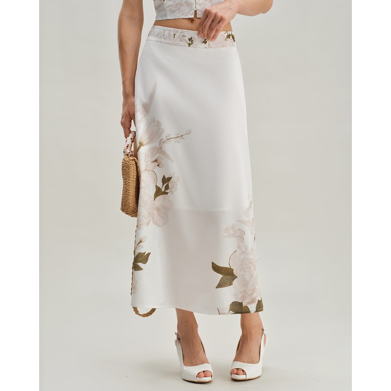White Floral Midi Skirt