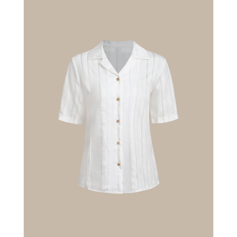 White Striped Button Blouse