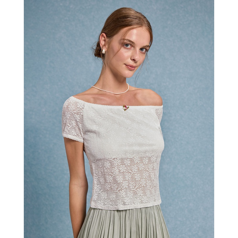 White Textured Off The Shoulder Tee