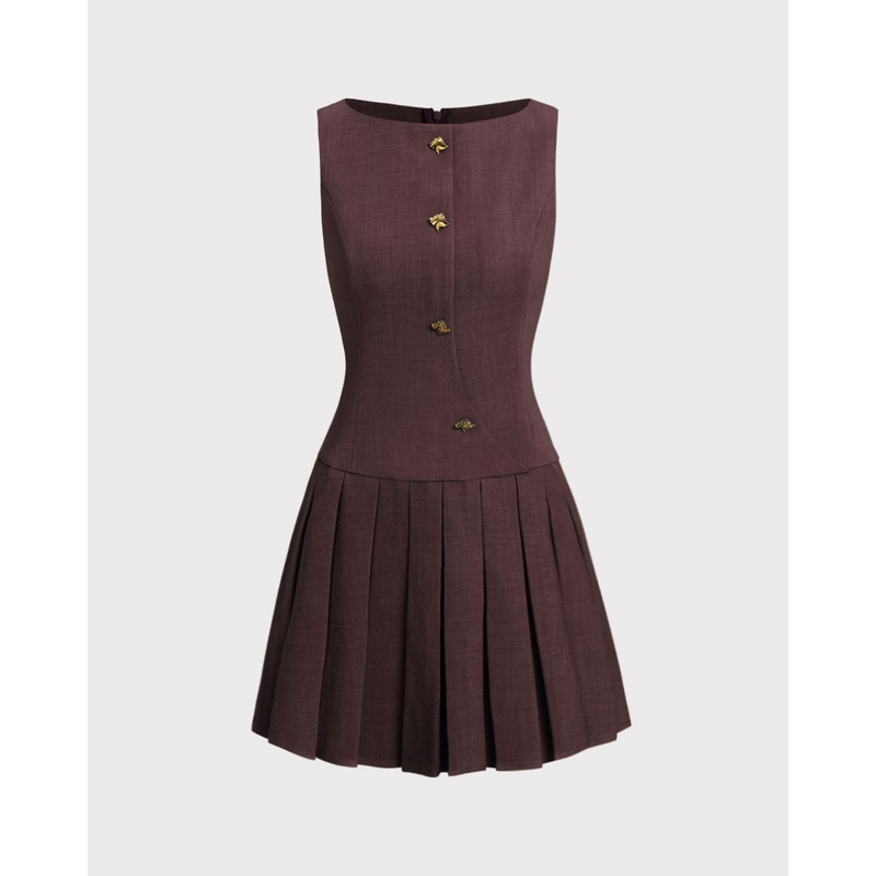 Wine Red Boat Neck Sleeveless Mini Dress