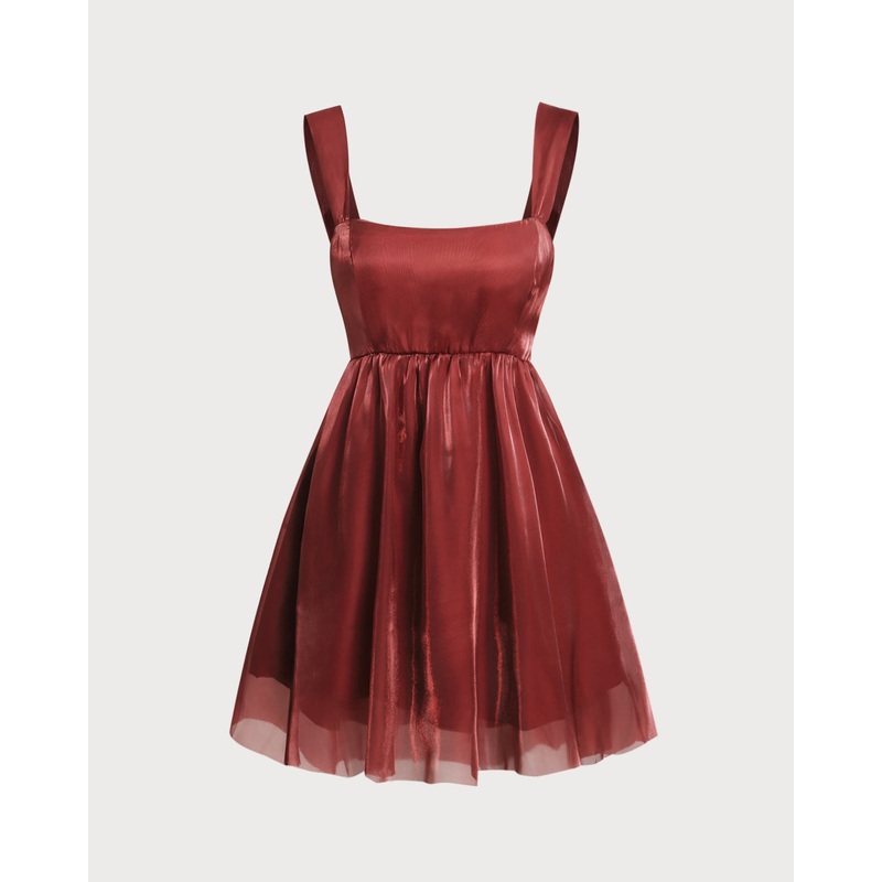 Wine Red Square Neck Slip Mini Dress
