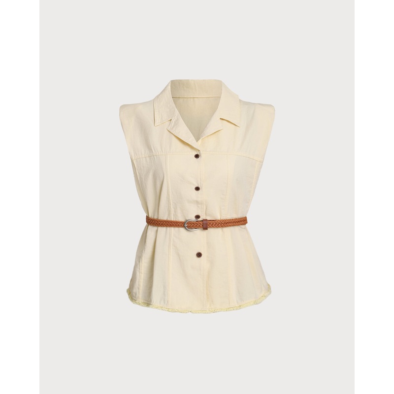 Yellow Belted Sleeveless Blouse