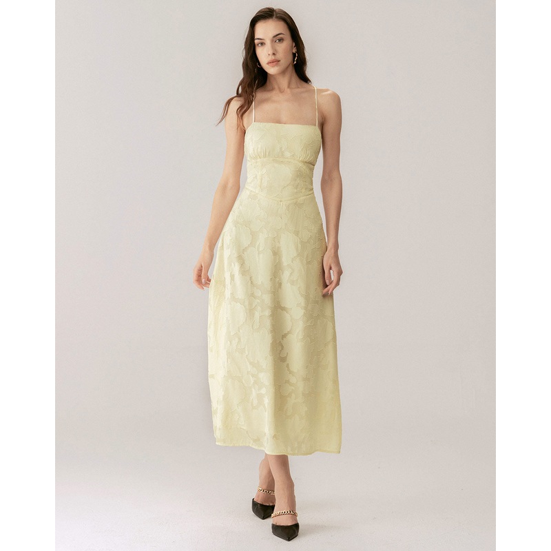 Yellow Jacquard Corset Slip Maxi Dress