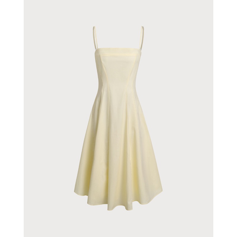 Yellow Pleated A-Line Slip Midi Dress