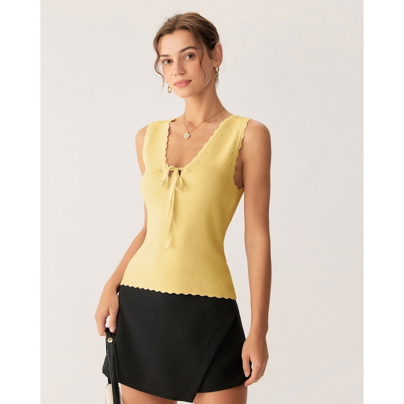 Yellow V-Neck Knit Tank Top