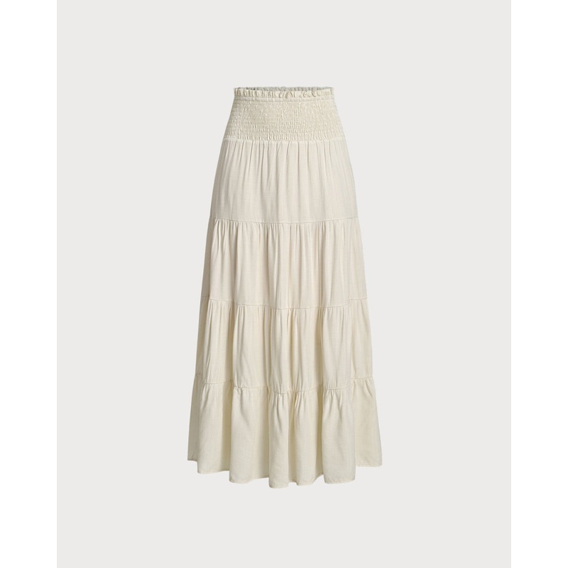 Apricot Shirred Ruffle Tiered Skirt