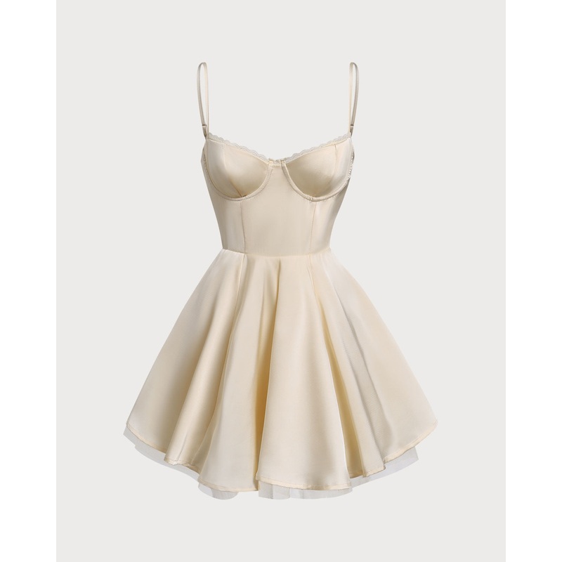 Apricot Sweetheart Neck Slip Pleated Mini Dresses