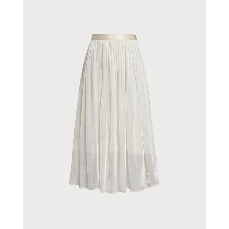 Beige Flowy Pleated Midi Skirt