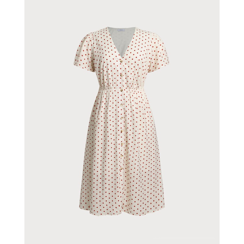 Beige Polka Dot Plus Size Midi Dress