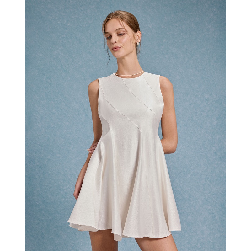 Beige Round Neck Sleeveless Mini Dress