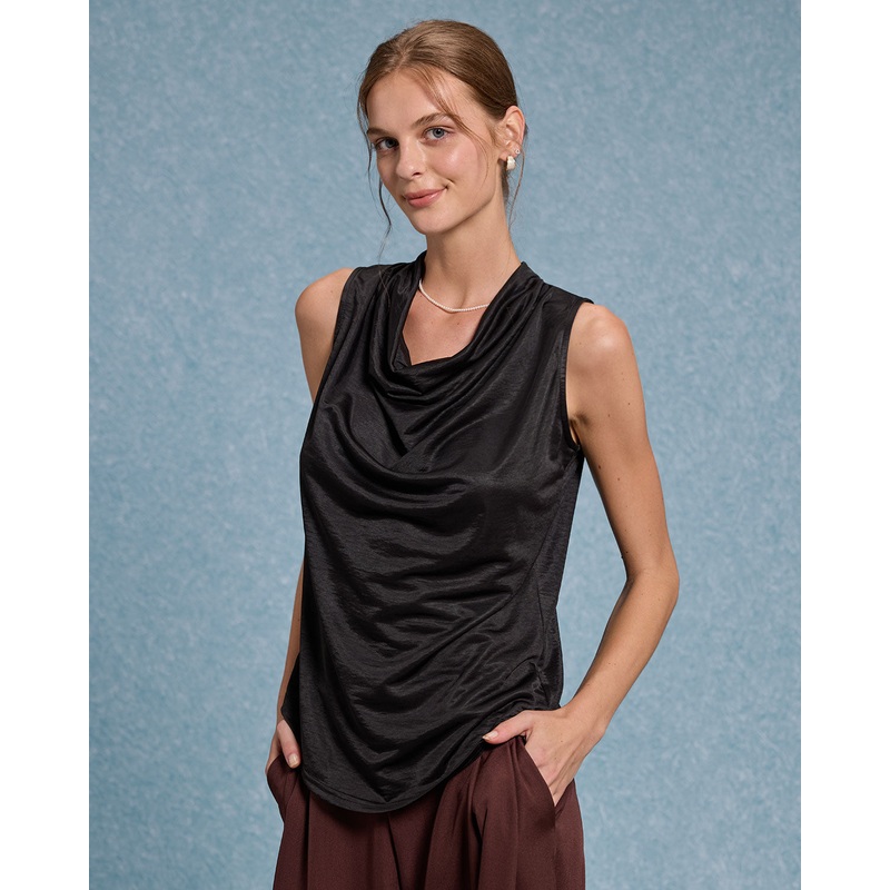 Black Cowl Neck Tank Top
