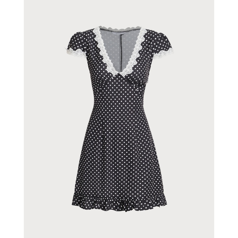 Black Polka Dot V-Neck Mini Dress