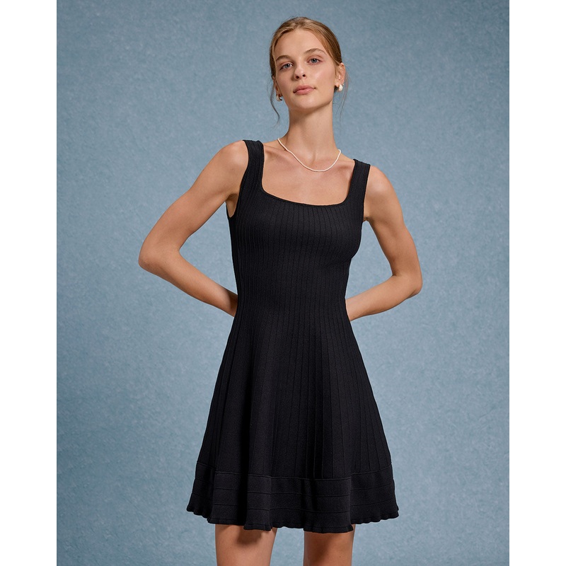Black Square Neck A-Line Slip Mini Dress