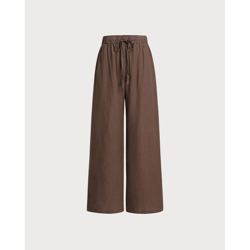 Coffee Elastic Waist Wide Leg Pants