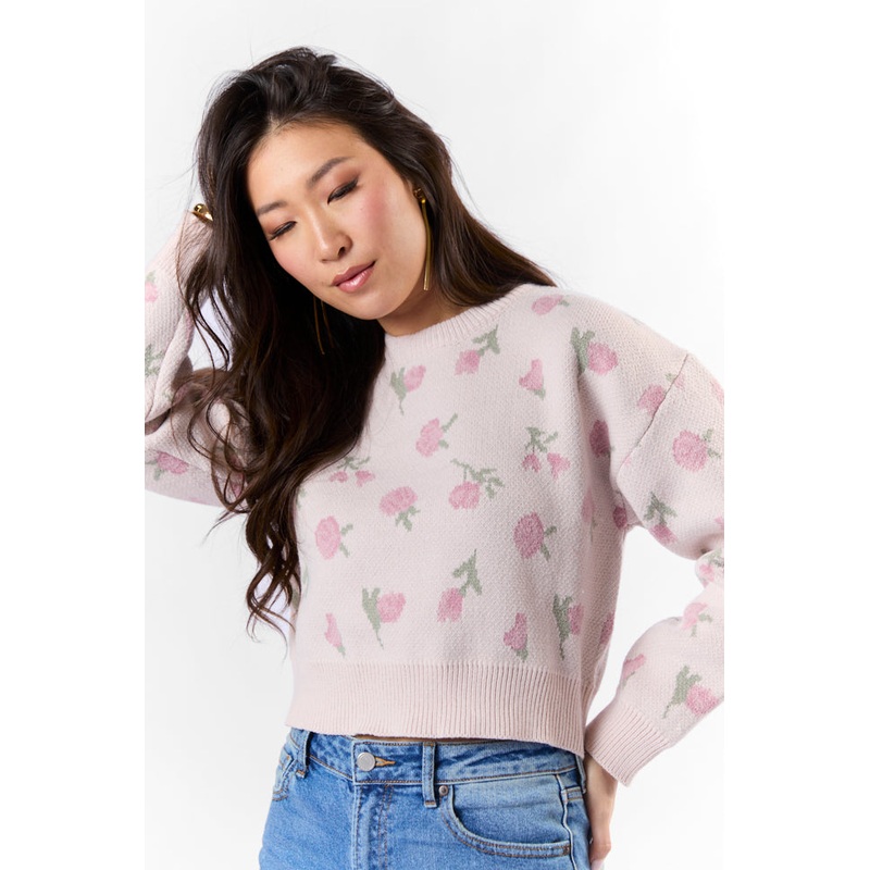 Grand Measures Light Pink Floral Sweater