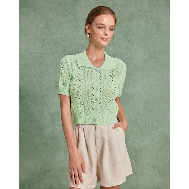 Green Chelsea Single Breasted Knit Cardigan