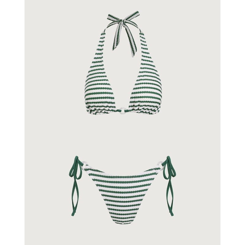 Green Striped O-Ring Bikini Set