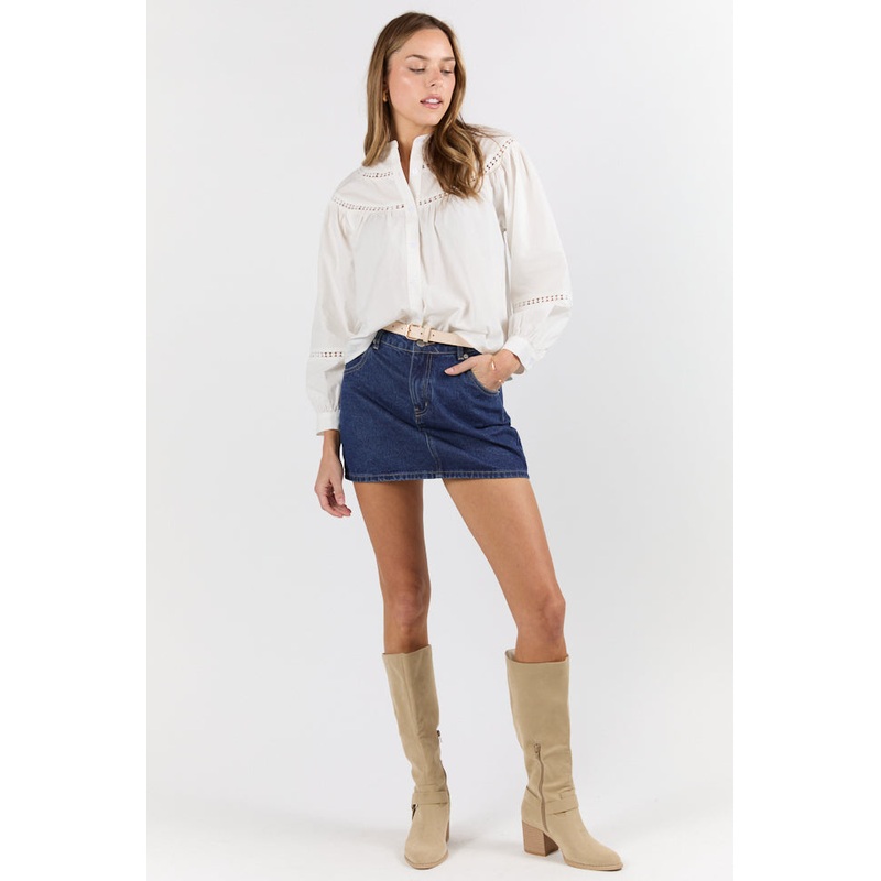 Memorable Moments Ivory Ladder Detail Long Sleeve Woven Blouse FINAL SALE