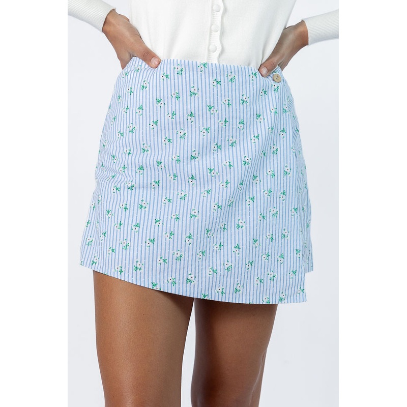 Not So Simple Blue Striped Floral Print Skort