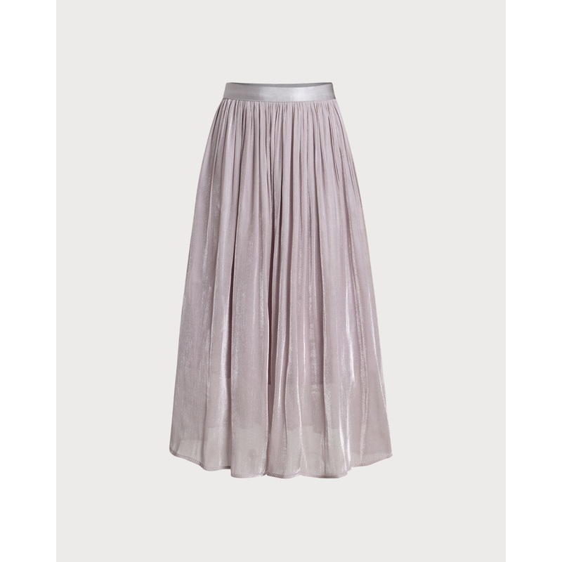 Purple Flowy Pleated Midi Skirt