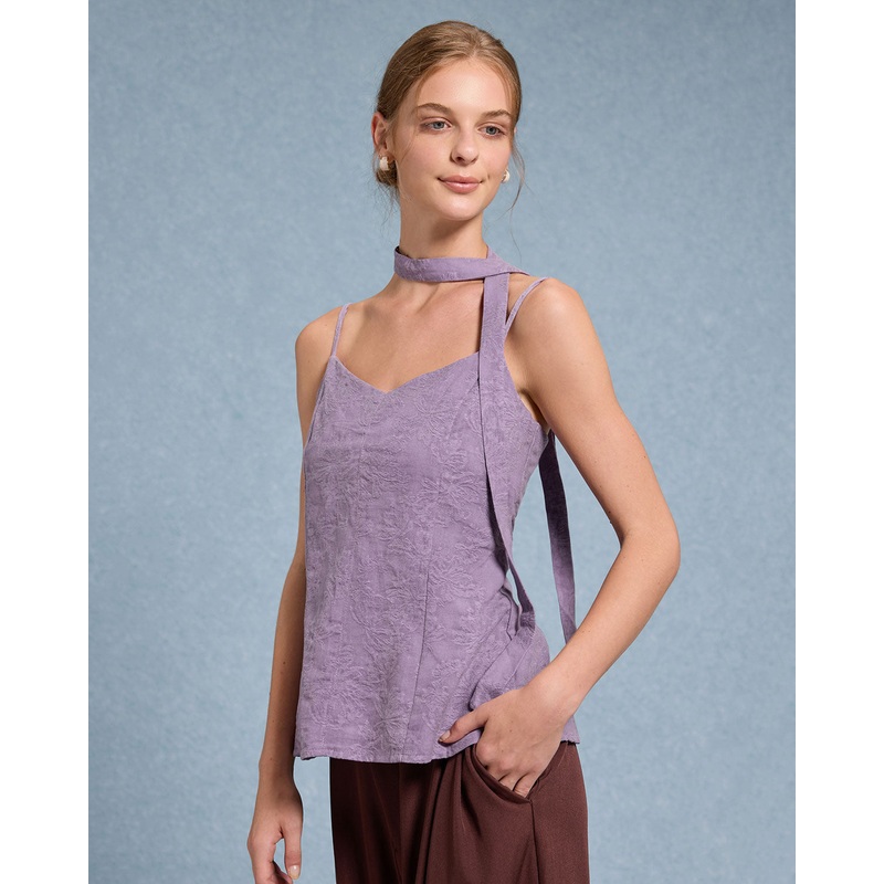 Purple Tie Neck Linen Cami Top