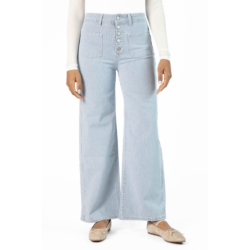 Sutton Striped Wide Leg Patch Pocket Jeans