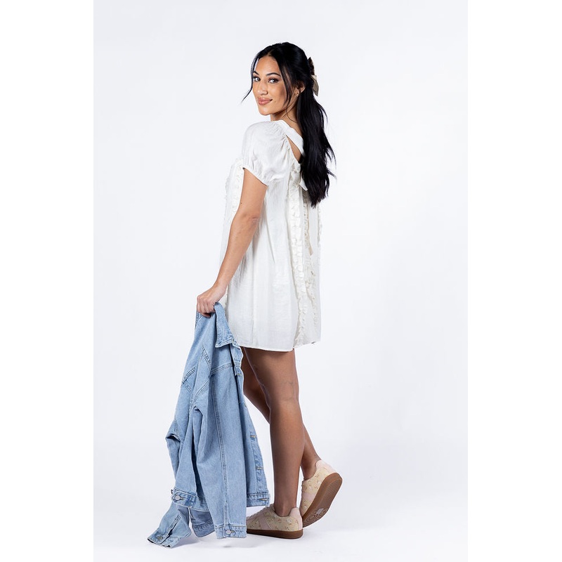 Tell Them About Me Ivory Ruffle Front A-Line Romper Dress