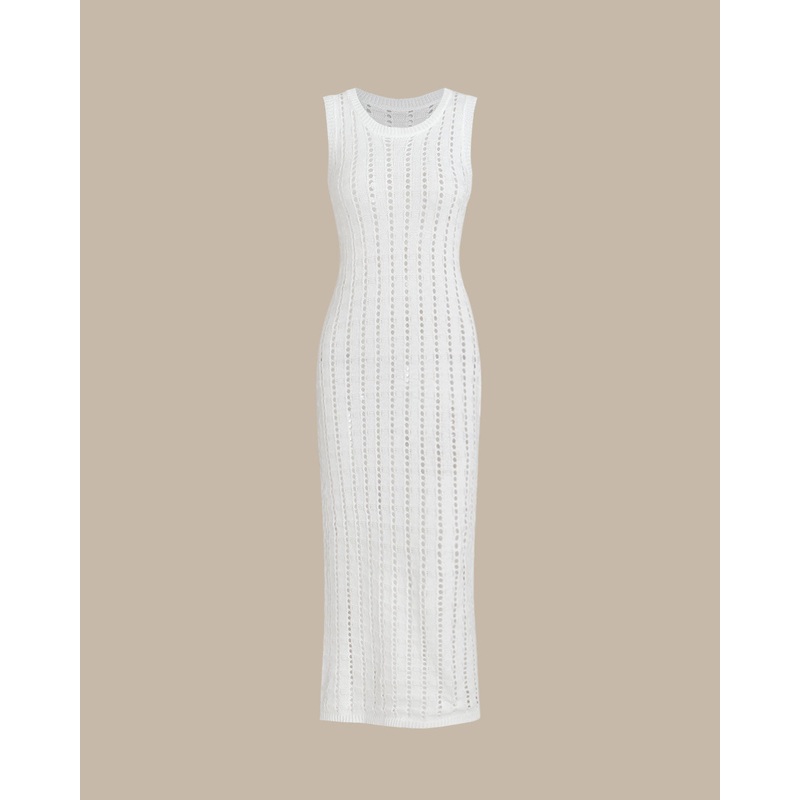 White Knit Bodycon Sleeveless Maxi Dress