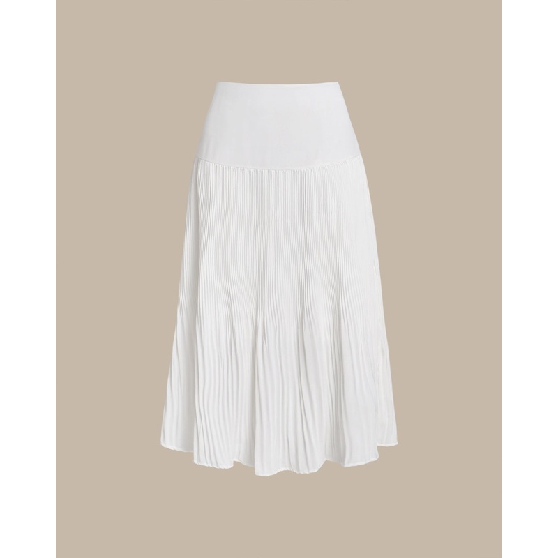 White Pleated Midi Skirt