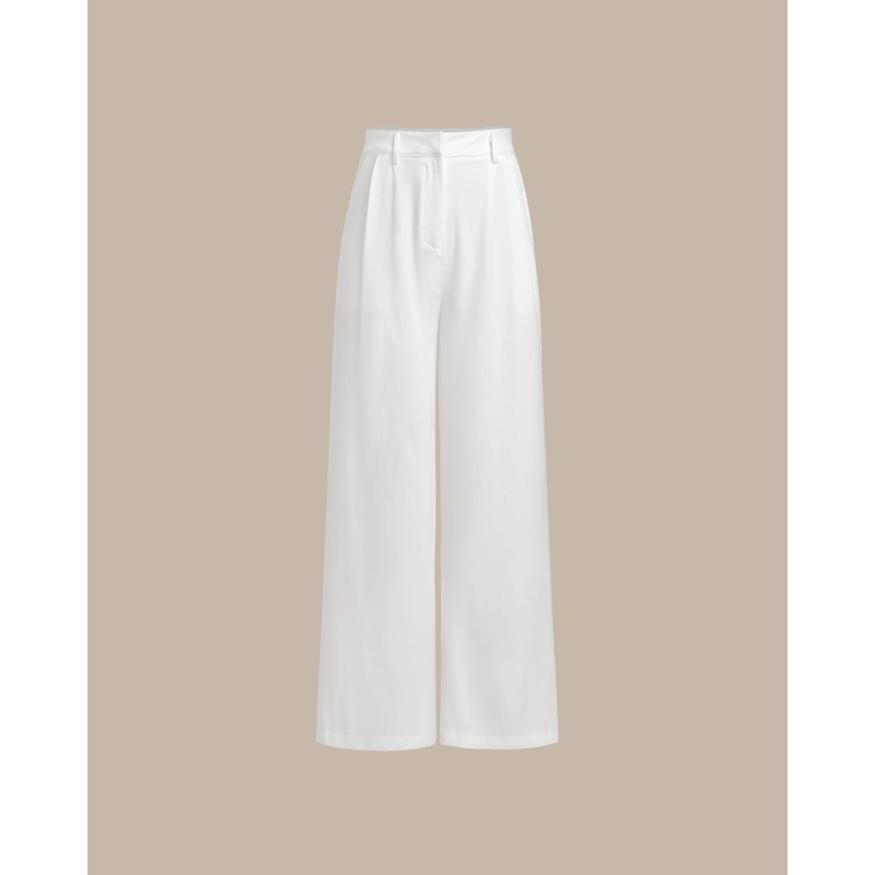 White Ruched Straight Pants
