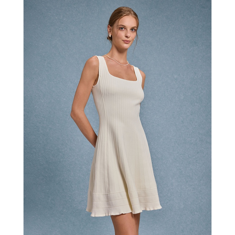 White Square Neck A-Line Slip Mini Dress