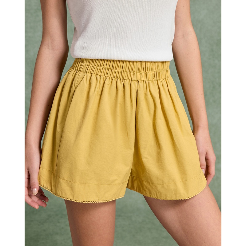 Yellow Elastic Waist Pocket Shorts