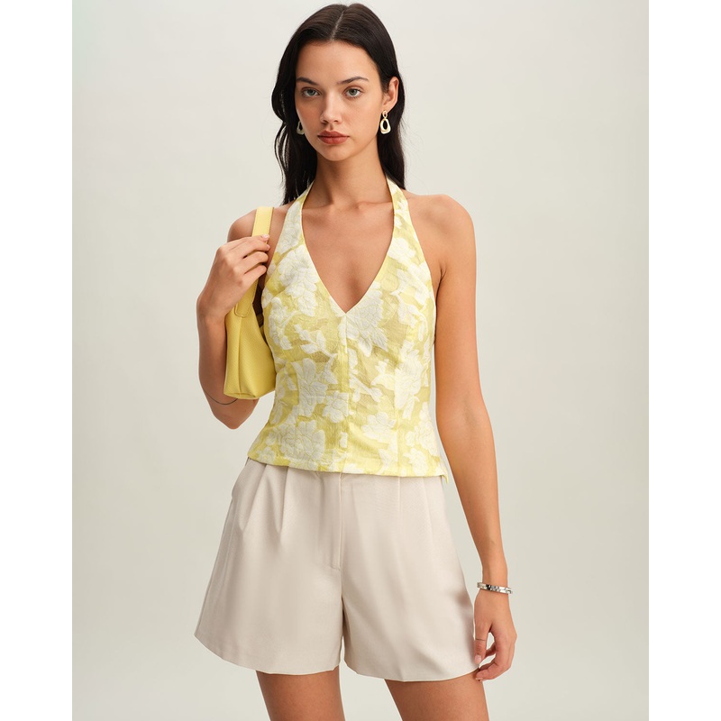 Yellow Floral Halter Top