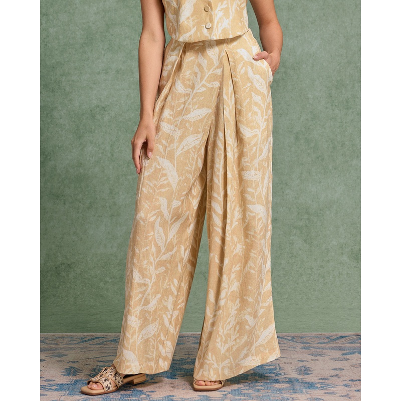 Yellow Floral Wide Leg Pants