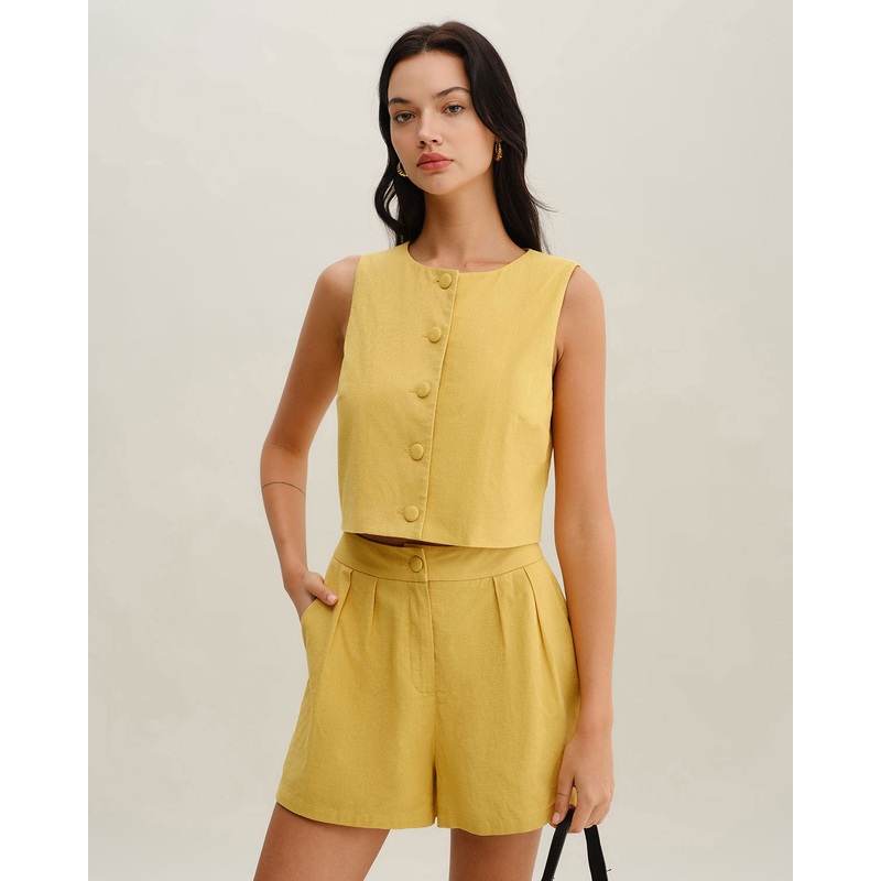 Yellow Round Neck Button Vest