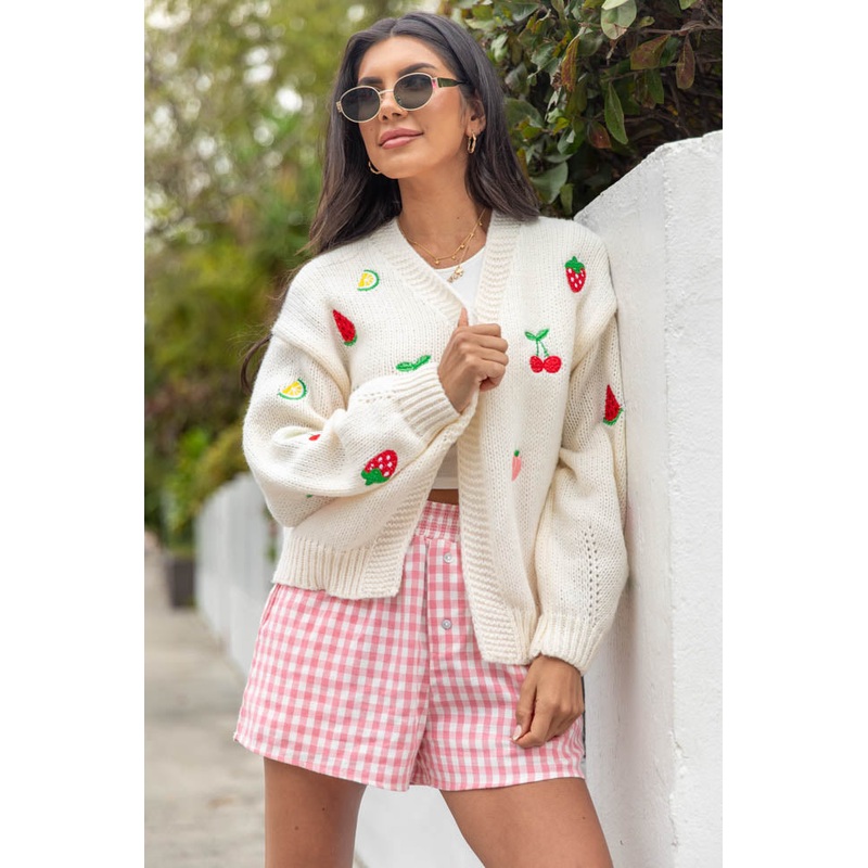 A Fruitful Life Cream Multi Icon Cardigan