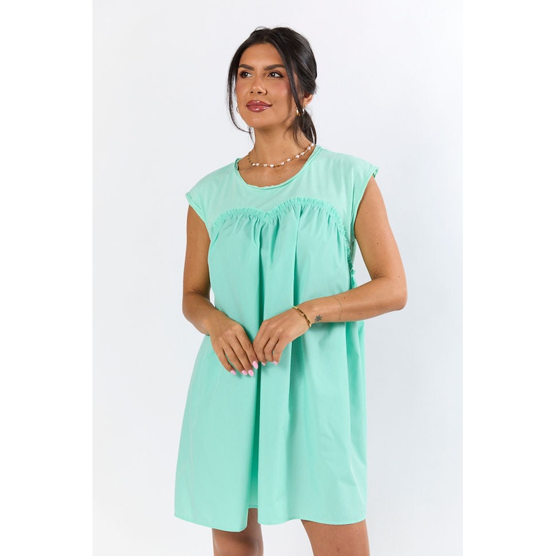 All The Buzz Mint Knit and Woven Mix Dress