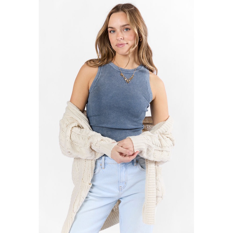 Back To Square One Acid Washed Ribbed High Neck Tank