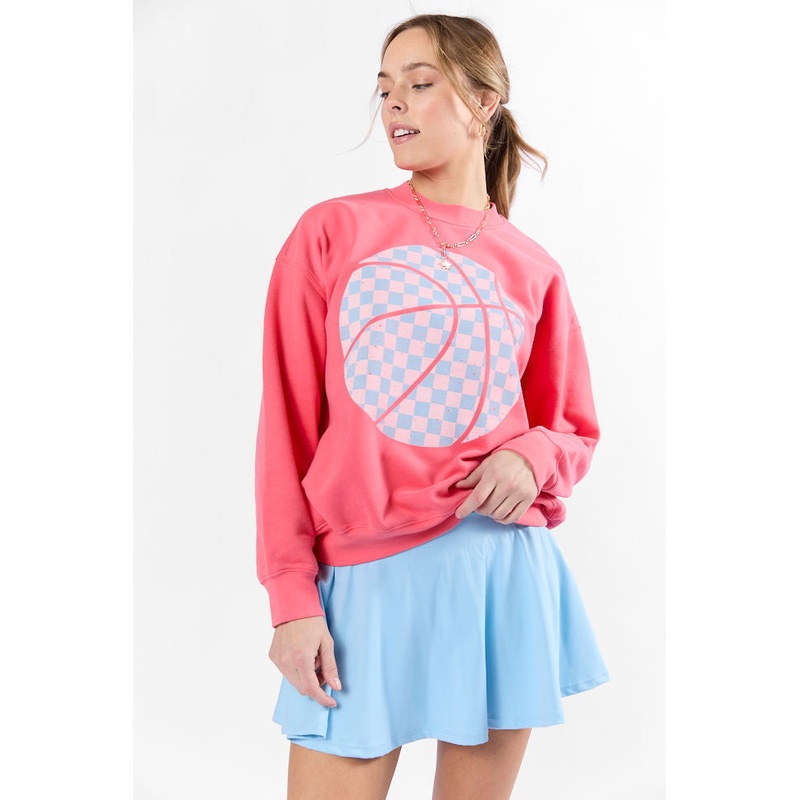 Basketball Checkered Light Red Graphic Sweatshirt