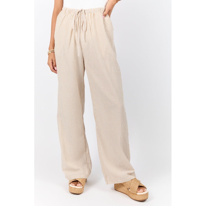 Bright Mornings Taupe and Ivory Pull On Striped Pants