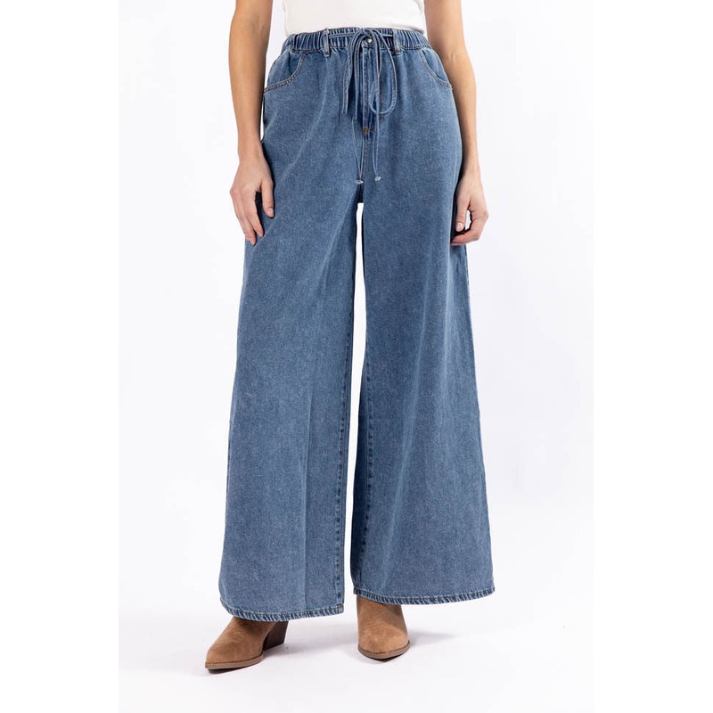 Callahan Drawstring Waist Loose Chambray Pants FINAL SALE