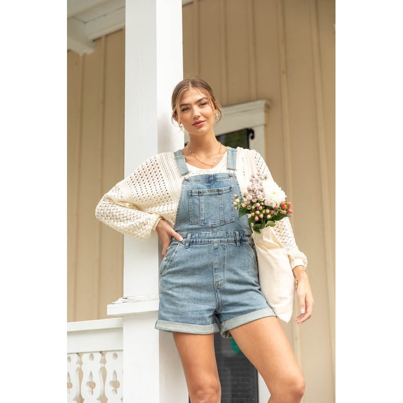 Common Ground Medium Wash Relaxed Fit Cuffed Overalls